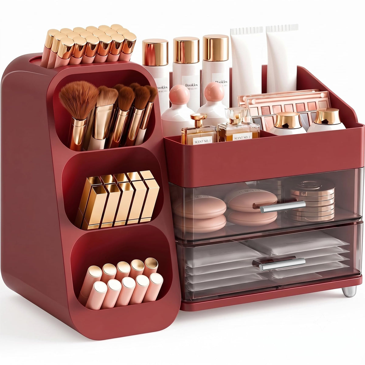 Booklov Small Makeup Organizer for Vanity Countertop, Cream