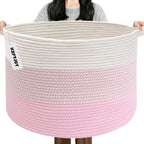 Large Woven Blanket Basket,65L Cotton Rope Laundry Basket