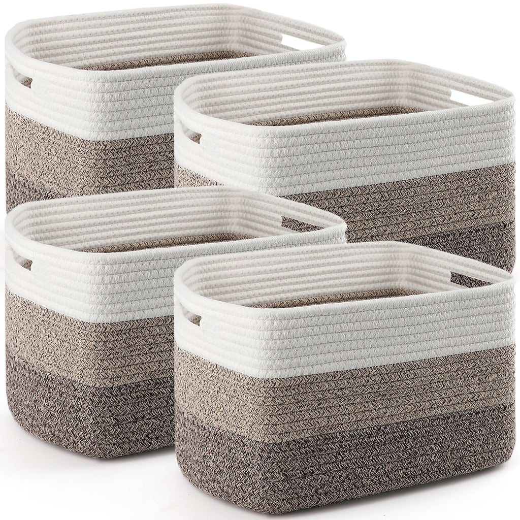 4 Pack Storage Baskets for Organizing, 12''Lx9''Wx8''H Woven Baskets for Storage Toys, Towels, Books, and Clothes, Cotton Rope Basket for Shelves with Handle