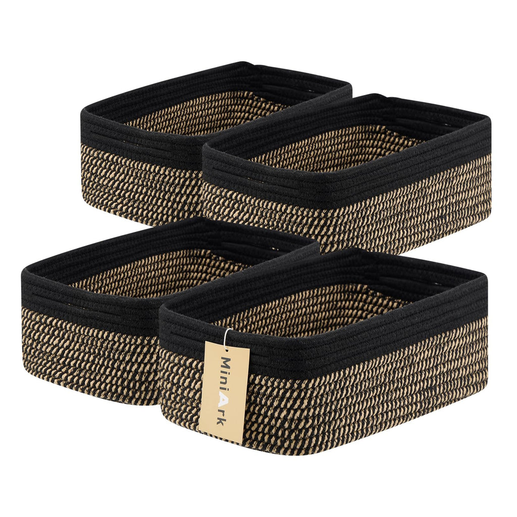 MiniArk Small Storage Baskets for Organizing | Closet Organizer Bins | Shelf Toy Basket | Woven Rope Baskets | Cube Decorative Box | Shallow Basket | L11.5xW7.5xH4.7| Brown
