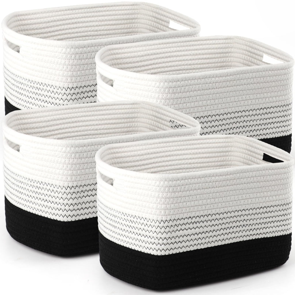 4 Pack Storage Baskets for Organizing, 12''Lx9''Wx8''H Woven Baskets for Storage Toys, Towels, Books, and Clothes, Cotton Rope Basket for Shelves with Handle