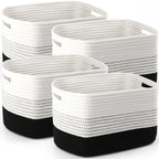 4 Pack Storage Baskets for Organizing, 12''Lx9''Wx8''H Woven Baskets for Storage Toys, Towels, Books, and Clothes, Cotton Rope Basket for Shelves with Handle