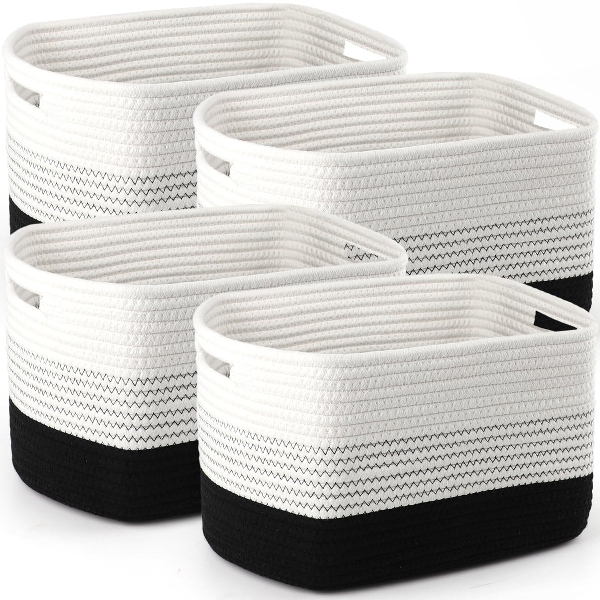 4 Pack Storage Baskets for Organizing, 12''Lx9''Wx8''H Woven Baskets for Storage Toys, Towels, Books, and Clothes, Cotton Rope Basket for Shelves with Handle