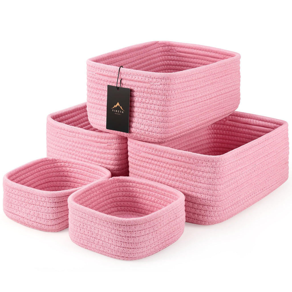 5-Pack Small Woven Rope Storage Baskets, 2 Sizes Organizer Bins