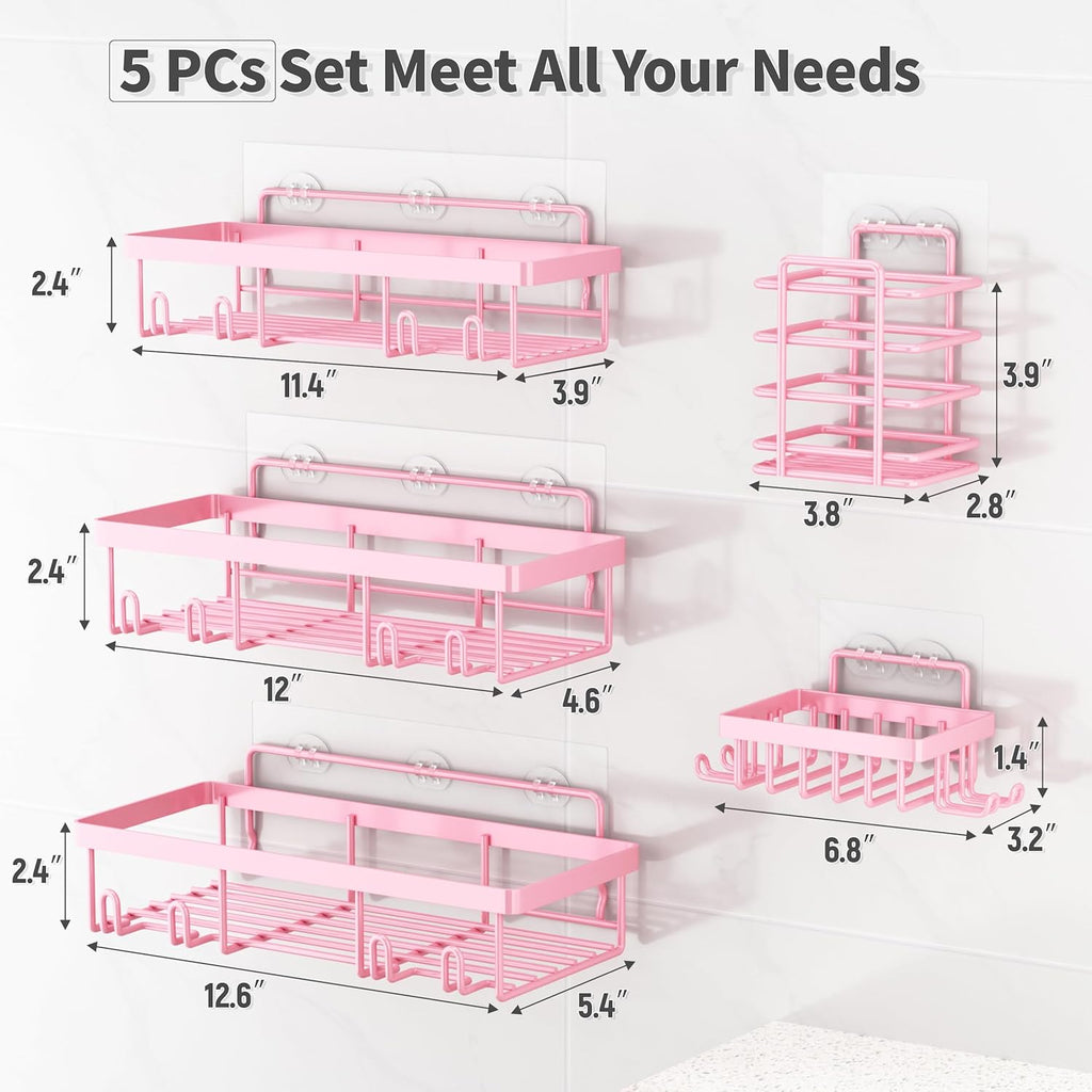 Liuoud 5 Pack Shower Caddy for Inside Shower, Pink Bathroom Decor Set