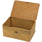 Wicker Storage Basket with Lid, Seagrass Storage Baskets for Organizing