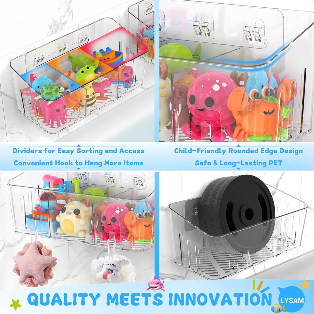 Bath Toy Storage 2 Packs, Large Bath Toy Holder - 3 Compartments, Quick-Dry