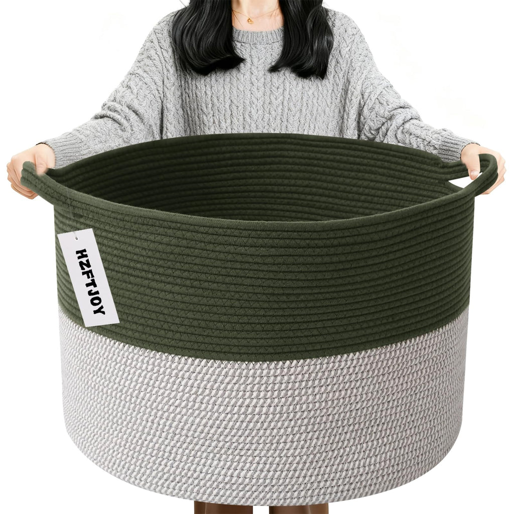 Large Woven Blanket Basket,65L Cotton Rope Laundry Basket
