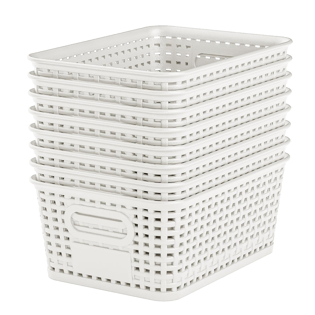 6 Pack Plastic Storage Baskets with Lid,White Stackable Bins