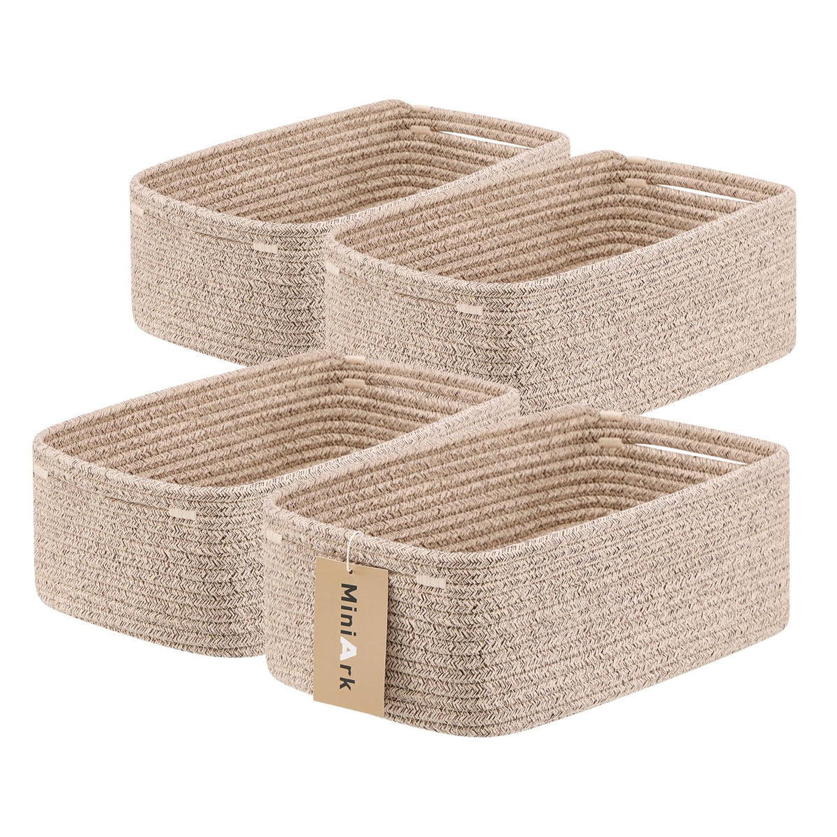 MiniArk Small Storage Baskets for Organizing | Closet Organizer Bins | Shelf Toy Basket | Woven Rope Baskets | Cube Decorative Box | Shallow Basket | L11.5xW7.5xH4.7| Brown