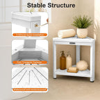 Corner Shower Stool 14in Small Bench Storage Shelf White