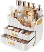 Booklov Large Makeup Organizer for Vanity, Bathroom Countertop, White