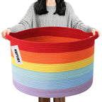 Large Woven Blanket Basket,65L Cotton Rope Laundry Basket