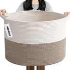 Large Woven Blanket Basket,65L Cotton Rope Laundry Basket