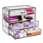 Sorbus Wide 4-Drawer Makeup Organizer Set for Vanity & Countertop (Clear)