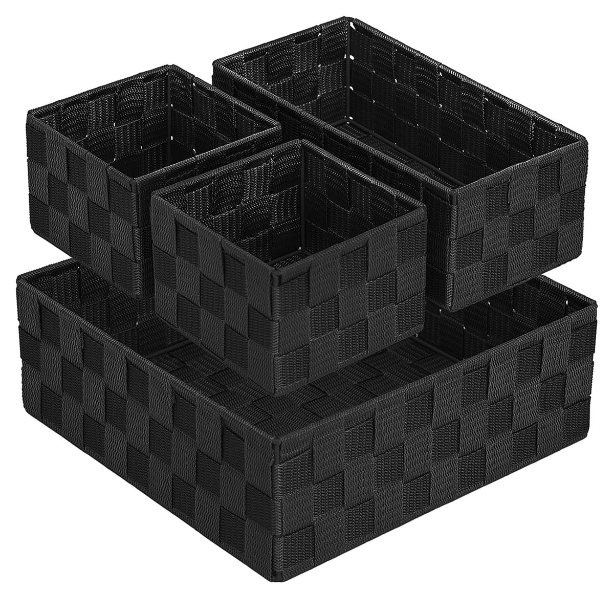 Posprica Small Black Baskets Cube Bin Container Tote,Woven Storage Baskets for Organizing Organizer Divider for Drawer, Closet, Shelf, Dresser, Set of 4