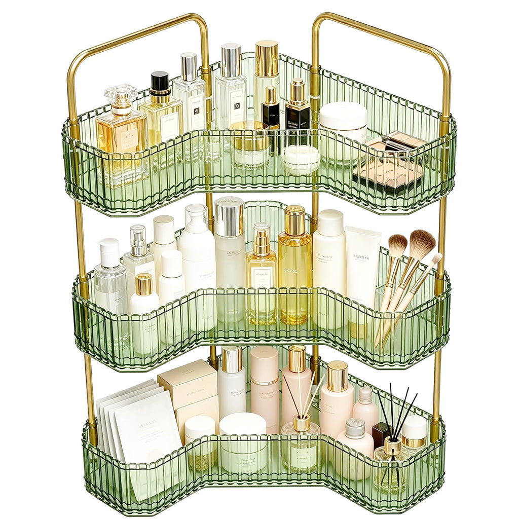 3-Tier Corner Bathroom Organizer, Skincare Vanity Counter Shelf Clear