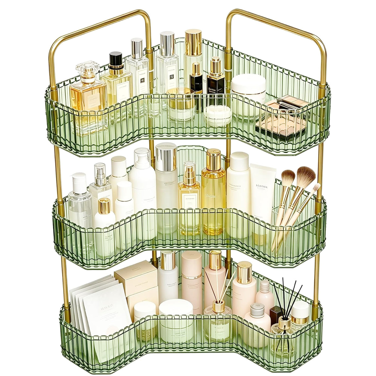 3-Tier Corner Bathroom Organizer, Skincare Vanity Counter Shelf Clear