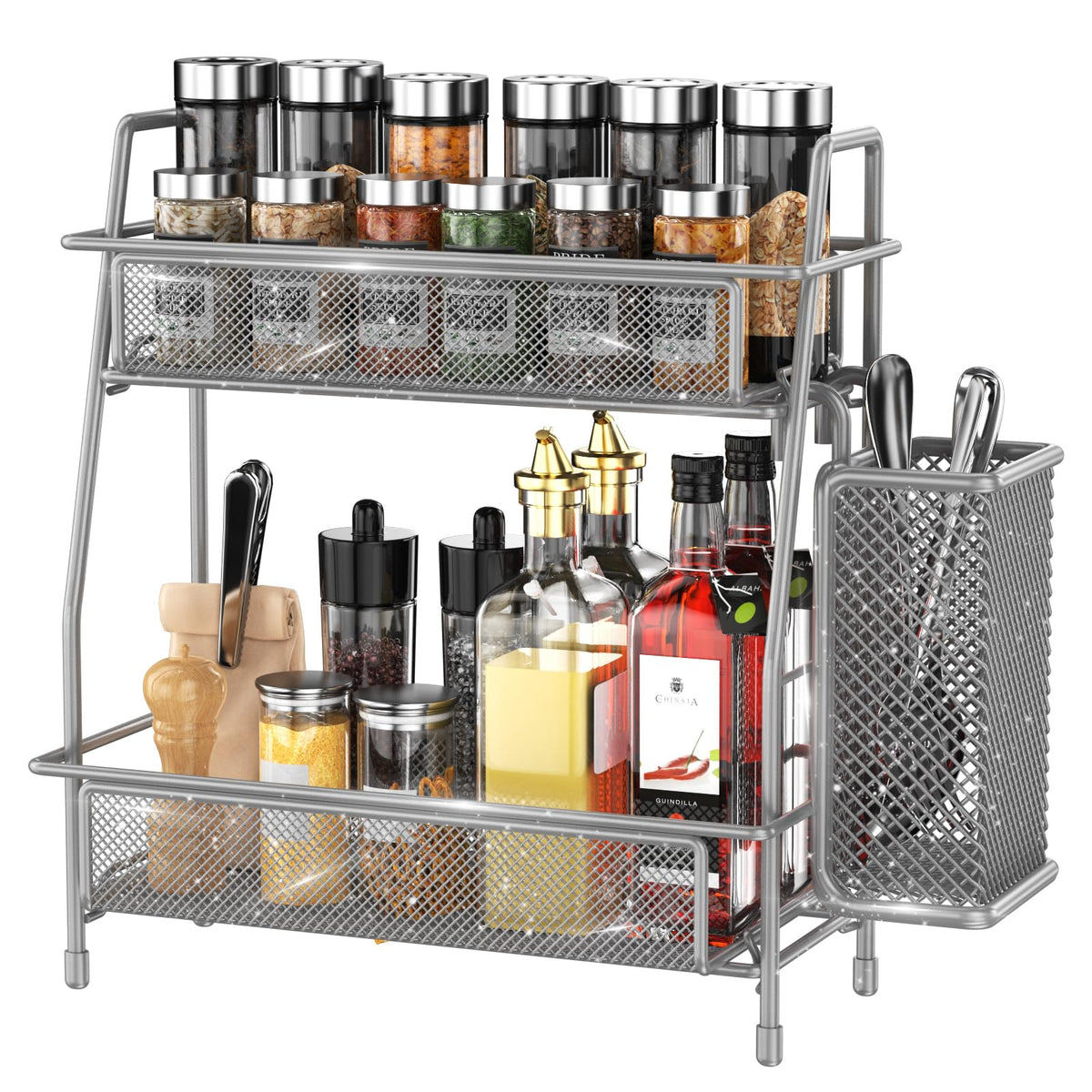 LEMIKKLE 2-Tier Bathroom Countertop Organizer,Skincare, Makeup Countertop Organizers, Kitchen, Bathroom Counter Storage with Small Basket (Black)