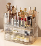 Large Makeup Organizer with Drawers, 360° Rotating Brush Holder