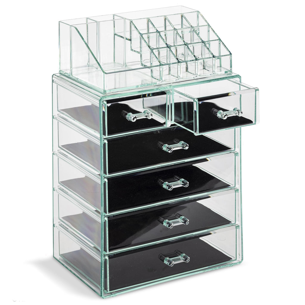 Sorbus Makeup Organizer, 6-Drawer Acrylic 2-Piece Set (Clear)