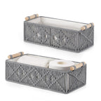 Mkono 2Pc Macrame Storage Basket, Boho Decor Toilet Paper Holder, Ivory