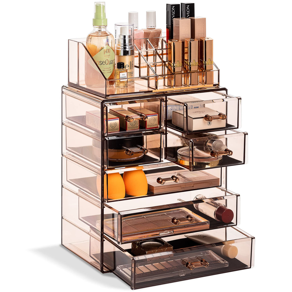 Sorbus Makeup Organizer, 6-Drawer Acrylic 2-Piece Set (Clear)