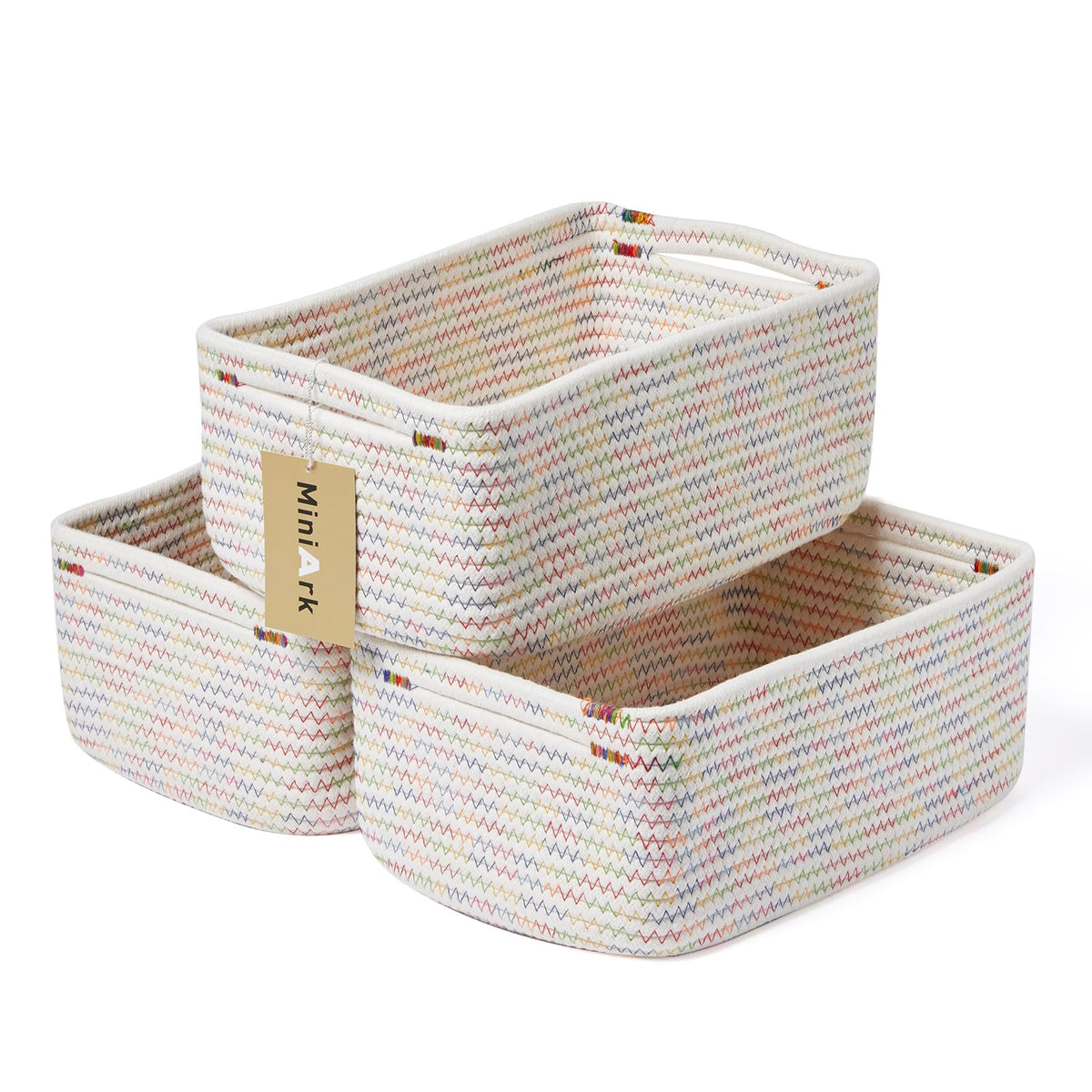 MiniArk Small Storage Baskets for Organizing | Closet Organizer Bins | Shelf Toy Basket | Woven Rope Baskets | Cube Decorative Box | Shallow Basket | L11.5xW7.5xH4.7| Brown