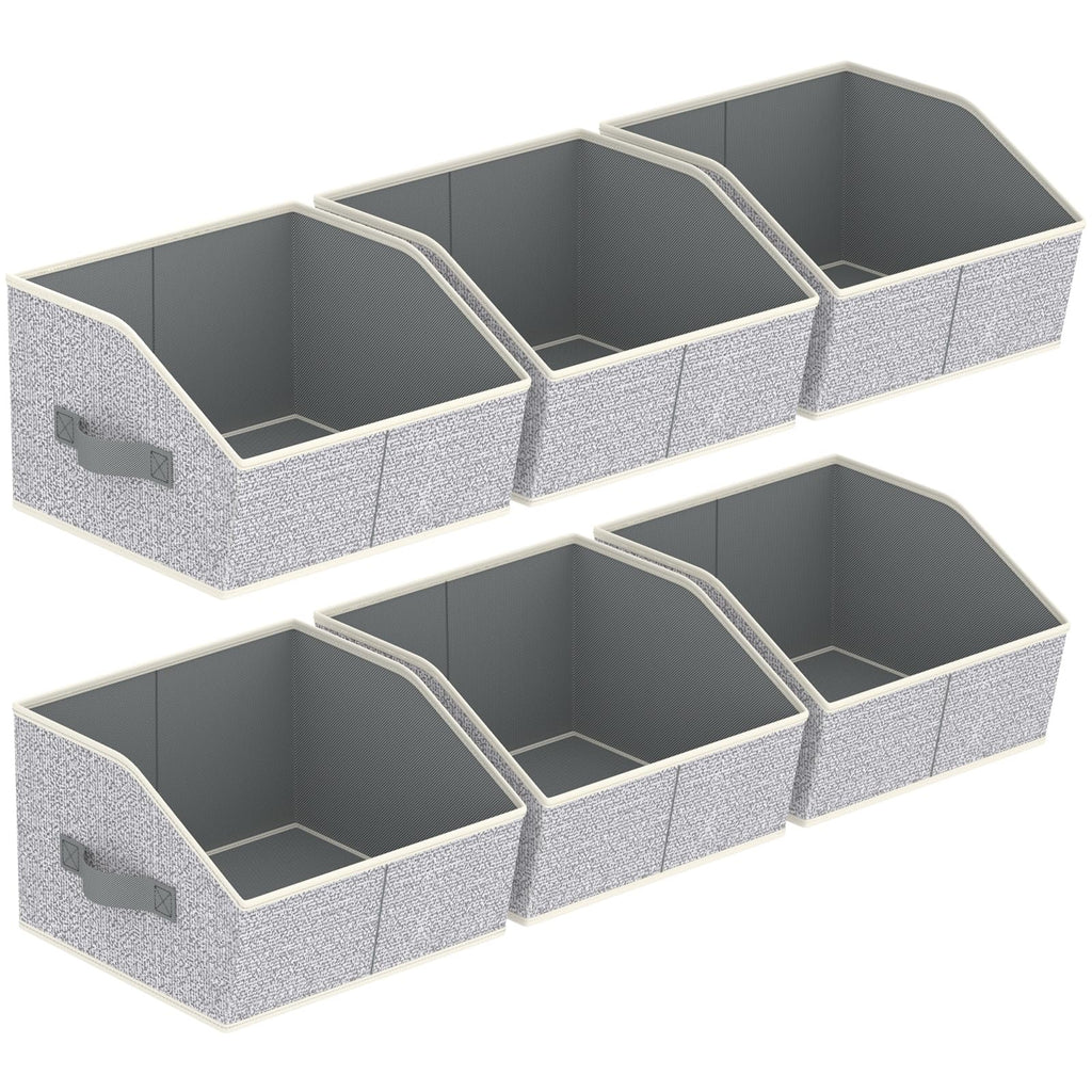 Homsorout Closet Organizers Bins 6 Packs - Large Closet Shelf Organizer with Handles, Fabric Trapezoid Storage Bins, Collapsible Storage Cubes for Clothes, Towels, Light Gray