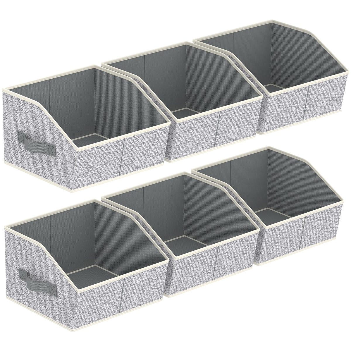 Homsorout Closet Organizers Bins 6 Packs - Large Closet Shelf Organizer with Handles, Fabric Trapezoid Storage Bins, Collapsible Storage Cubes for Clothes, Towels, Light Gray
