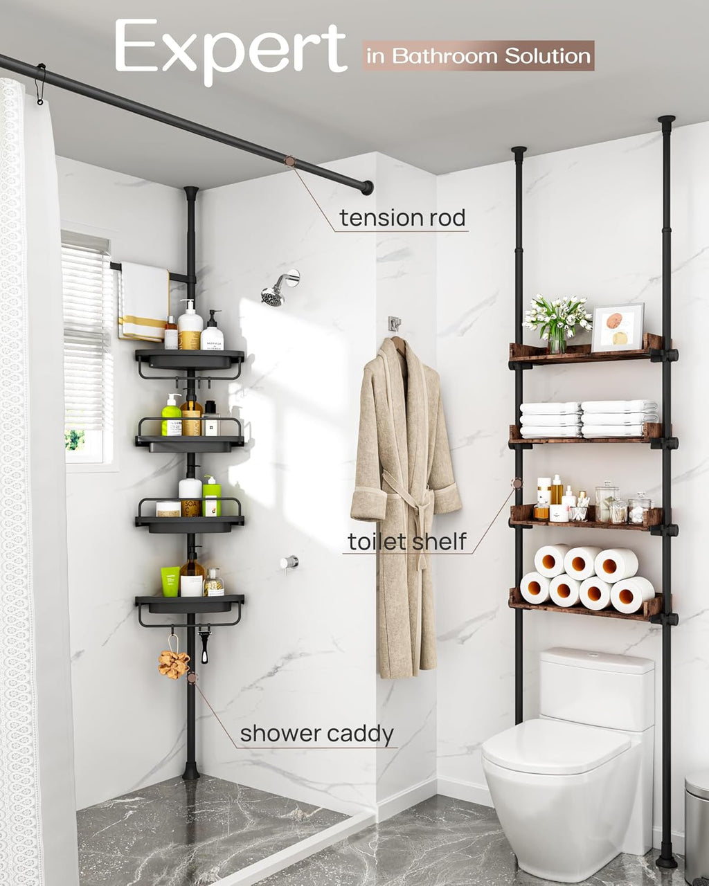 Corner Shower Caddy Tension Pole for Shampoo Holder, Stainless Steel Rod