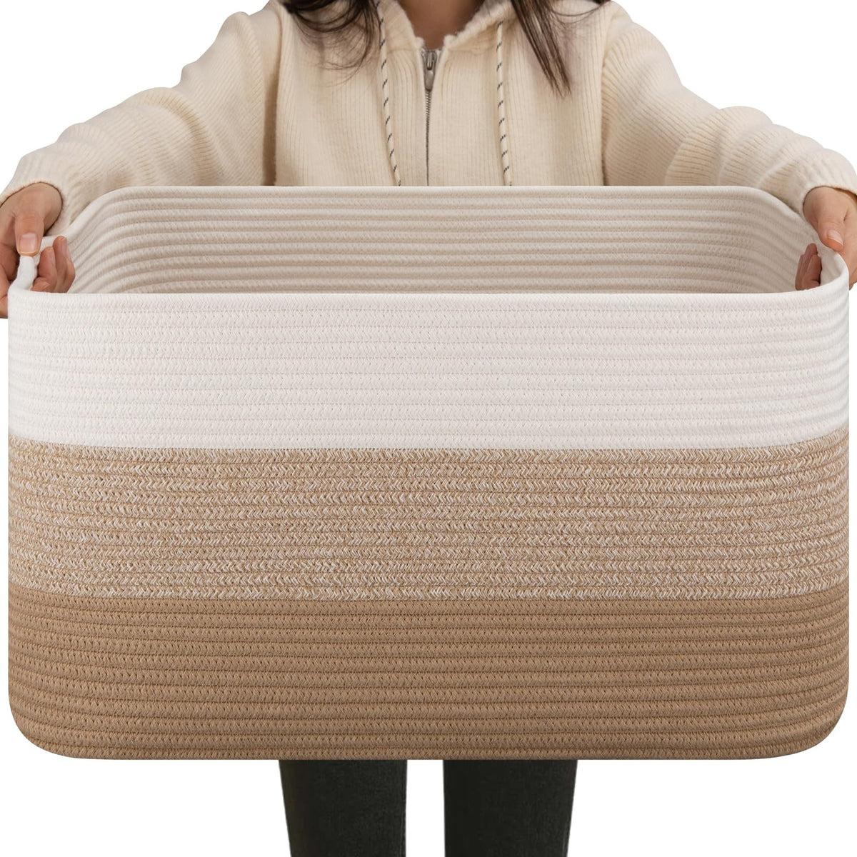 OIAHOMY Blanket Basket Laundry Basket Dog Toy Basket 75L Gradient Brown
