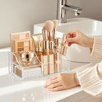 HBlife Makeup Organizer with Drawer – Cosmetic Storage for Vanity, Bathroom Countertop & Dresser, Skincare Organizer with Brush Holder, Beauty Display Case (Clear)