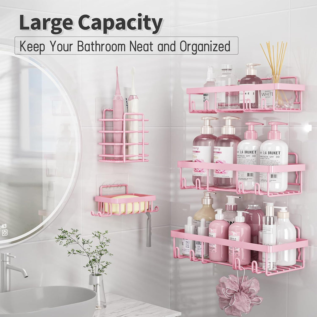 Liuoud 5 Pack Shower Caddy for Inside Shower, Pink Bathroom Decor Set