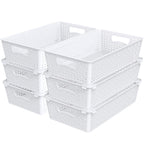 Simple Houseware Stackable Plastic Woven Basket Organizer, 6 Pack, Black