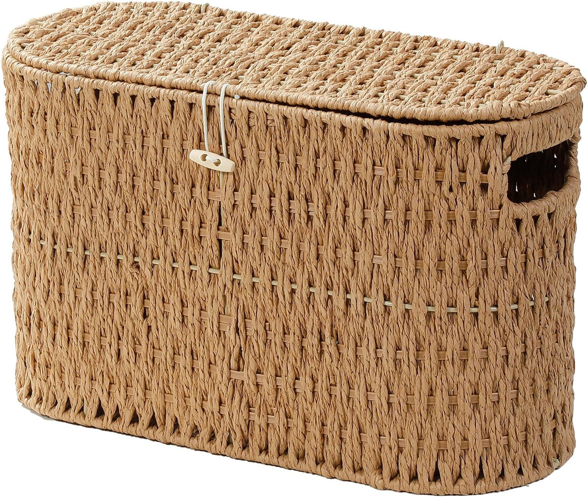 Coeusy Toilet Paper Storage Basket with Lid, Paper Rope Wicker Basket for Bathroom Organizers and Storage, Toilet Paper Holder for Up to 6 Mega Rolls, Boho Hand-Woven Decorative Decor, Natural