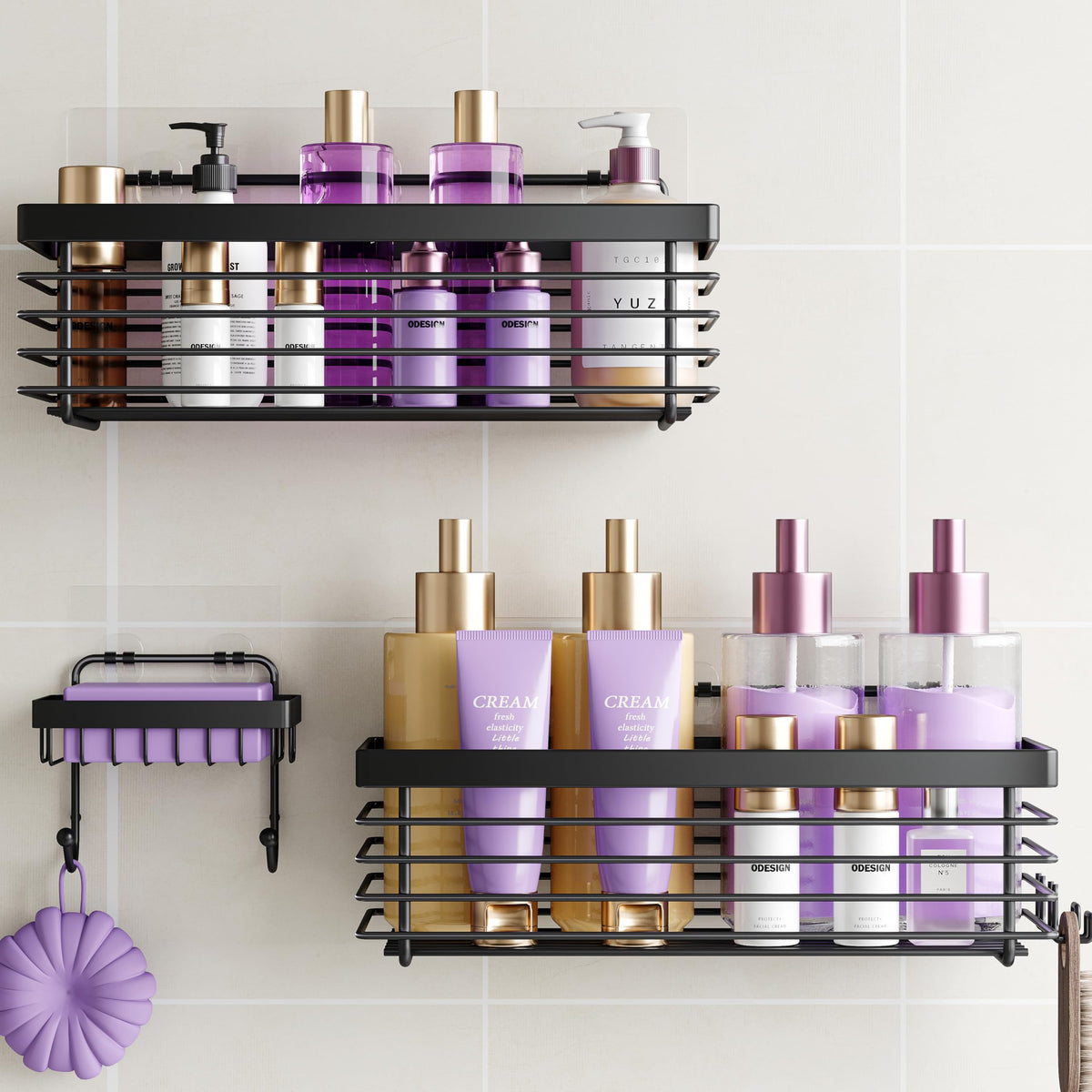 Shower Caddy Adhesive 3 Pack Stainless Steel Storage Organizers-Silver