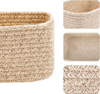 MiniArk Small Storage Baskets for Organizing | Closet Organizer Bins | Shelf Toy Basket | Woven Rope Baskets | Cube Decorative Box | Shallow Basket | L11.5xW7.5xH4.7| Brown