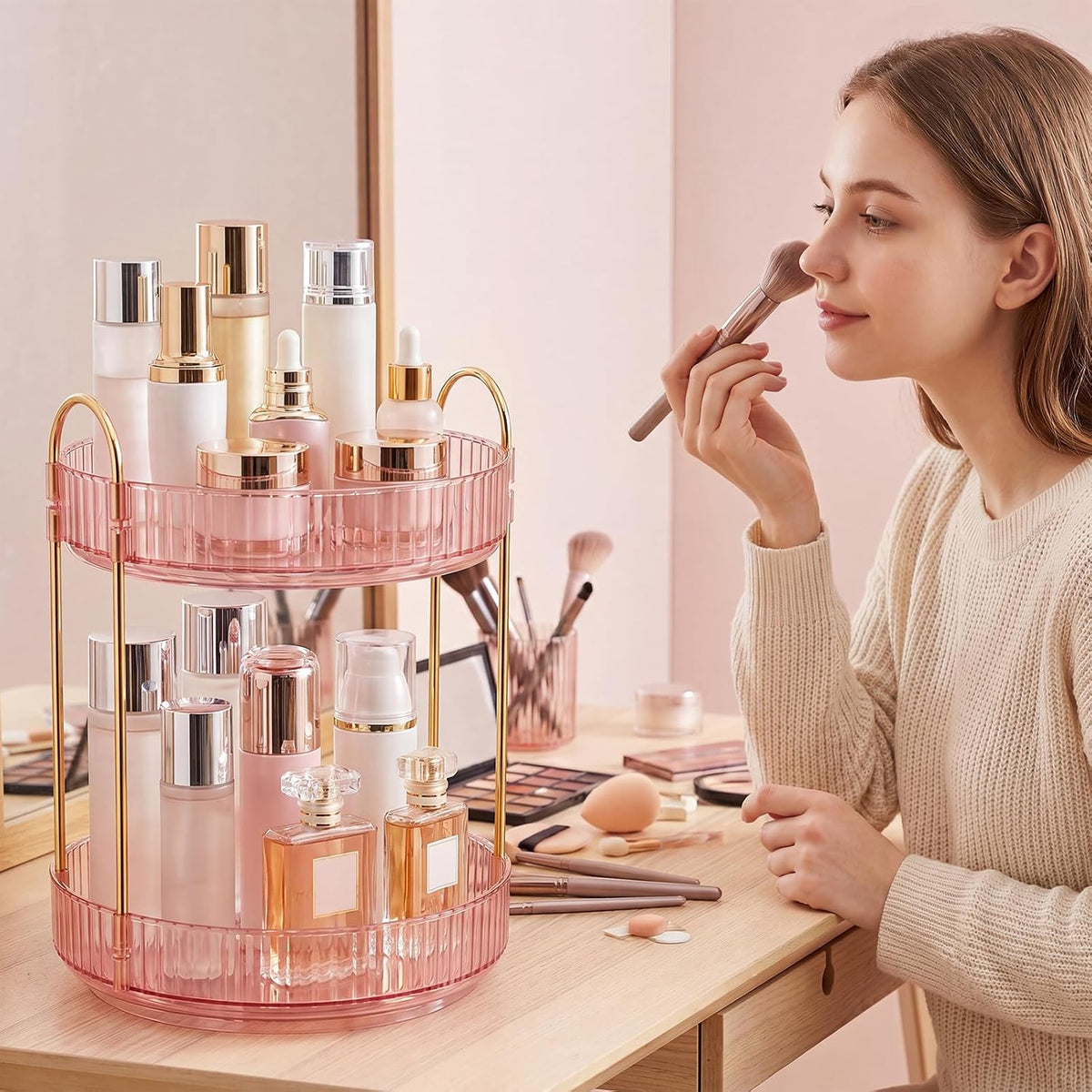 Rotating Makeup Organizer Countertop, Bathroom Lazy Susan Tray Stand