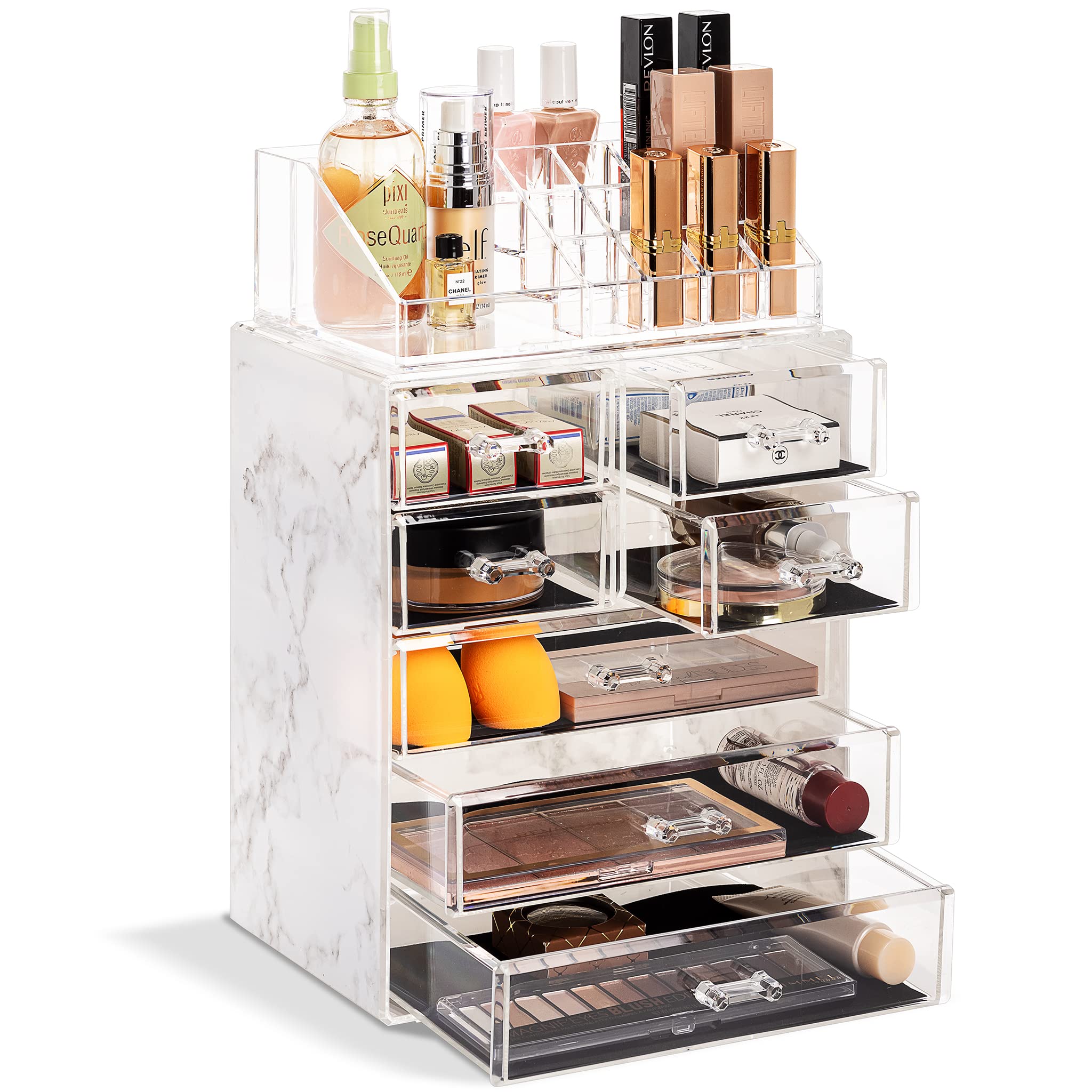 Sorbus Makeup Organizer, 6-Drawer Acrylic 2-Piece Set (Clear)