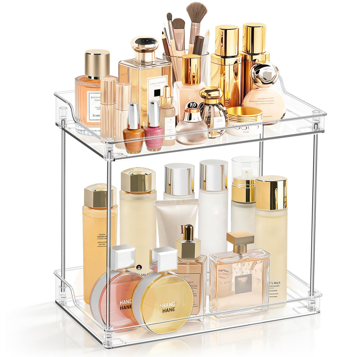 2 Tier Corner Bathroom Counter Organizer, Clear, Triangular
