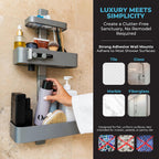 ShowerSMART Shower Caddy, Adjustable Shelves, Magnetic Hooks, Black