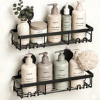 Moforoco Shower Caddy Shelf Organizer Rack, Self Adhesive Black Bathroom Shelves Basket, Home Farmhouse Wall Inside Organization and Storage Decor Rv Accessories, First Camper Apartment Essentials