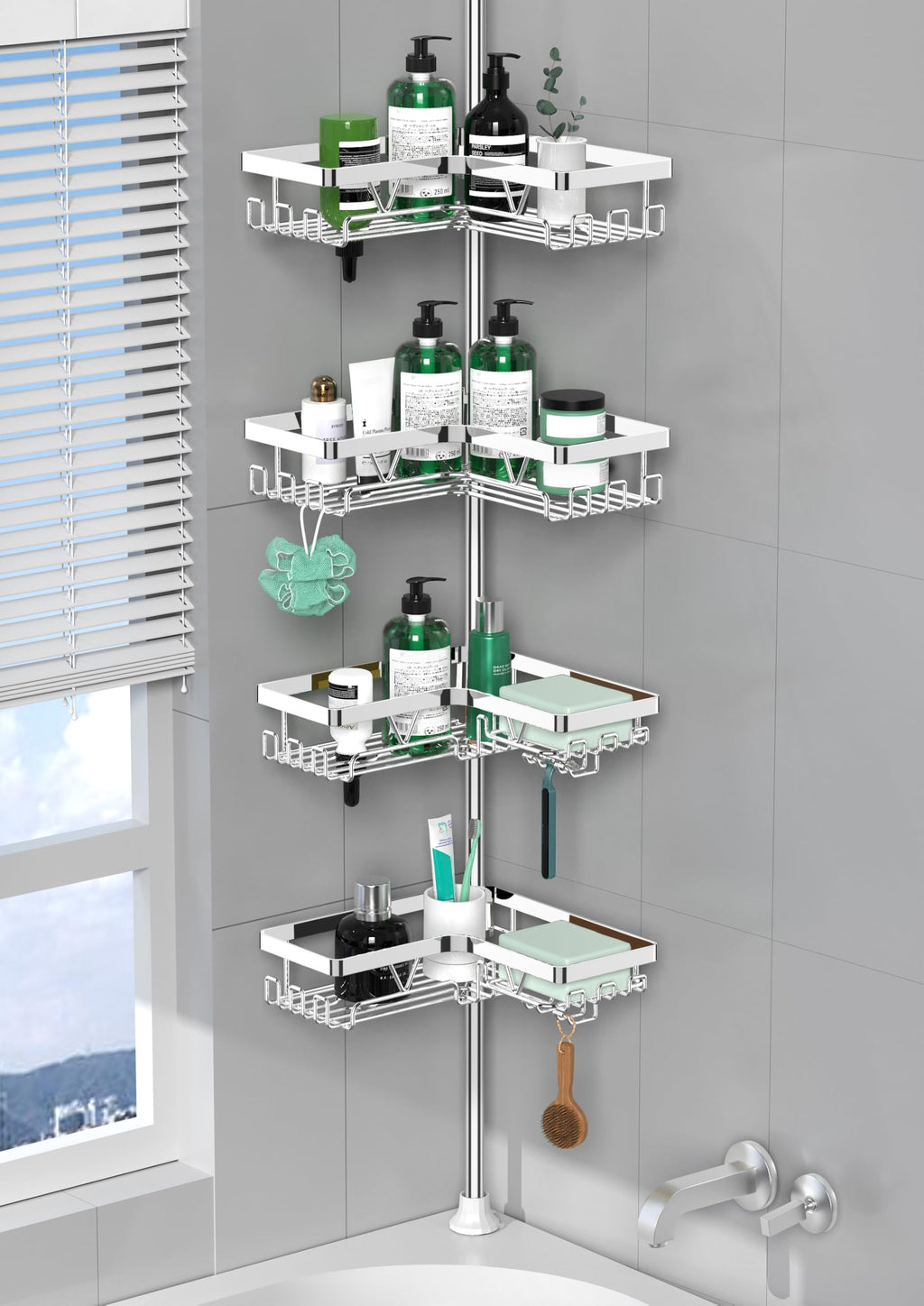 DAOYA Corner Shower Caddy Tension Pole 4 Tier Shower Caddy Organizer Black