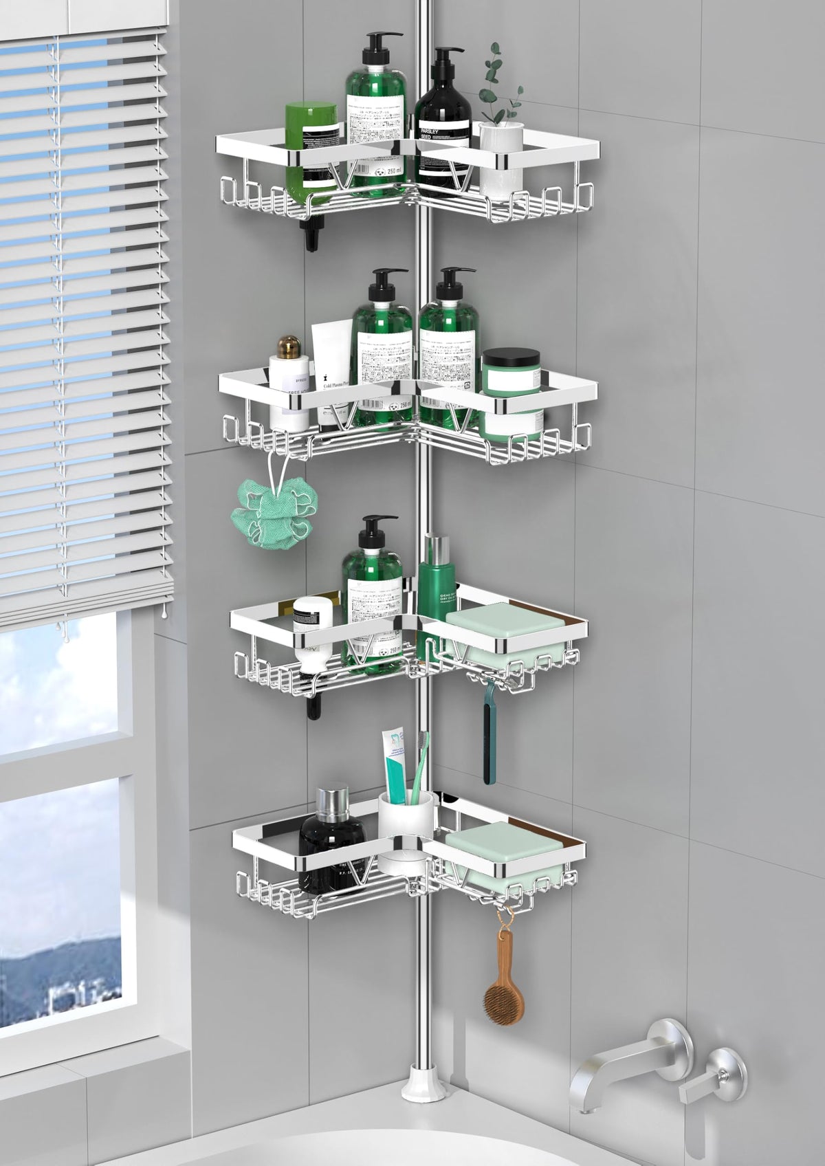 DAOYA Corner Shower Caddy Tension Pole 4 Tier Shower Caddy Organizer Black