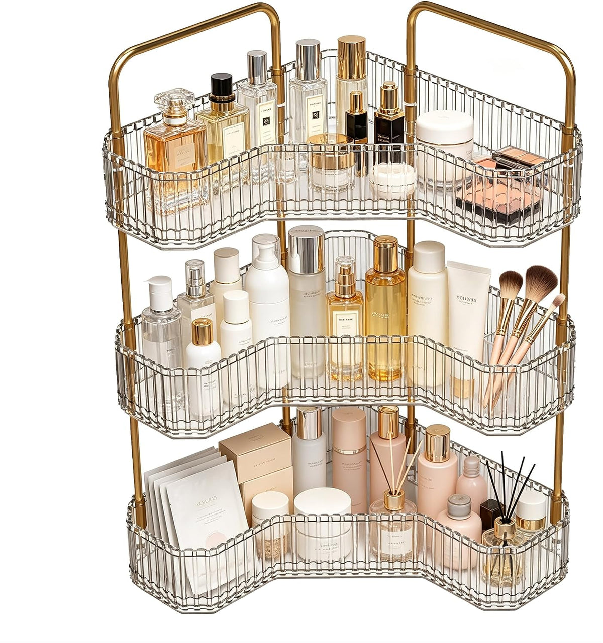 3-Tier Corner Bathroom Organizer, Skincare Vanity Counter Shelf Clear