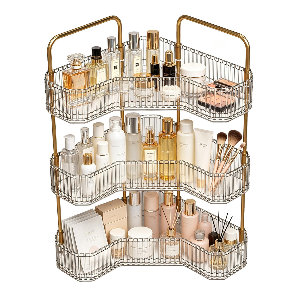 3-Tier Corner Bathroom Organizer, Skincare Vanity Counter Shelf Clear