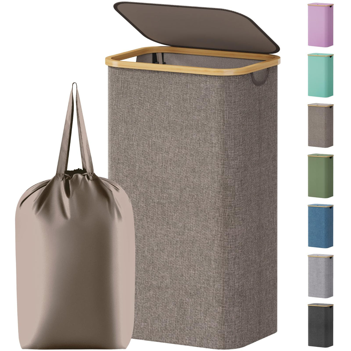 Lifewit 105L Large Laundry Basket with Lid, Removable Bags, Beige