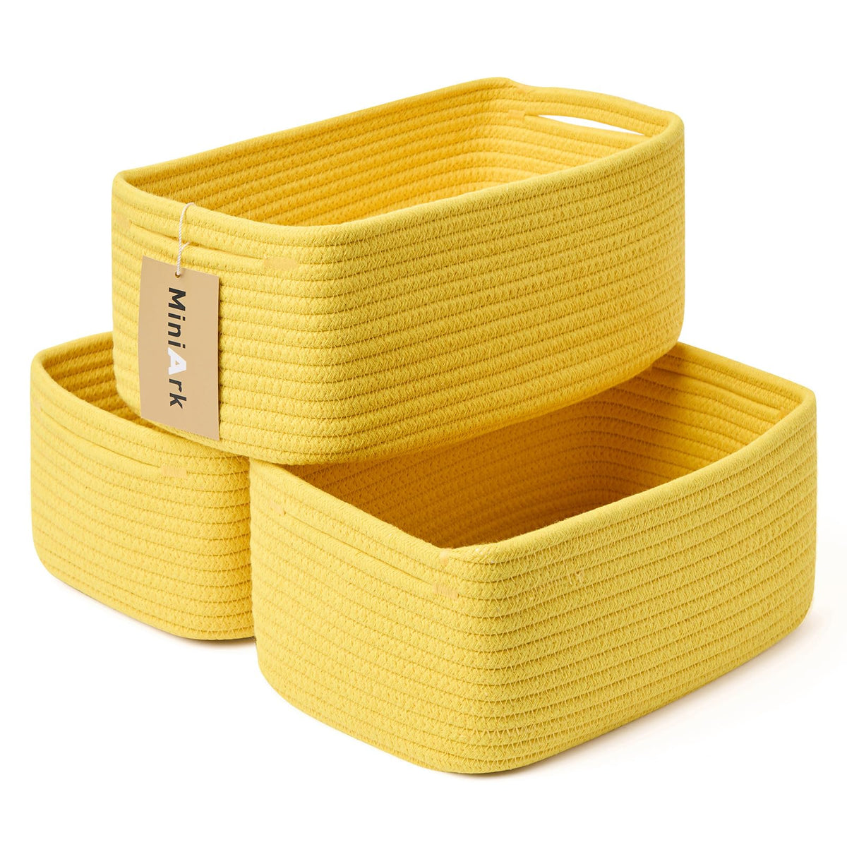 MiniArk Small Storage Baskets for Organizing | Closet Organizer Bins | Shelf Toy Basket | Woven Rope Baskets | Cube Decorative Box | Shallow Basket | L11.5xW7.5xH4.7| Brown