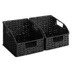 StorageWorks Pantry Baskets for Organizing, Wicker Basket with Built-in Handles, Handwoven Wicker Storage Baskets, Water Hyacinth for Shelves, 2 Pack